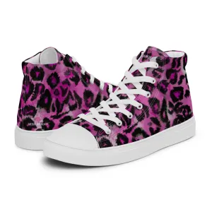 Pink Leopard Men's Sneakers, Animal Print High Top Canvas Stylish Fashion Tennis Shoes For Men Georgia Boots Sale