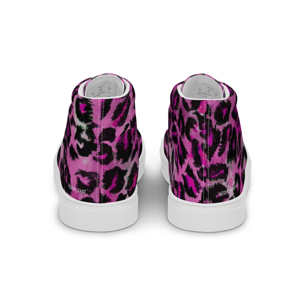 Hunter Wide Calf Boots Pink Leopard Men's Sneakers, Animal Print High Top Canvas Stylish Fashion Tennis Shoes For Men