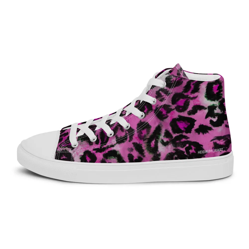 Sneaker Boots Pink Leopard Men's Sneakers, Animal Print High Top Canvas Stylish Fashion Tennis Shoes For Men