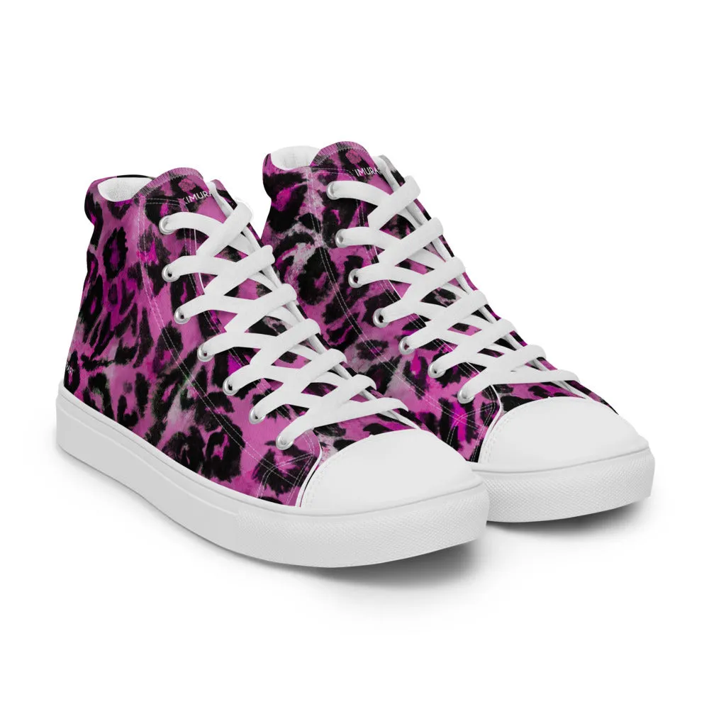 Pink Leopard Men's Sneakers, Animal Print High Top Canvas Stylish Fashion Tennis Shoes For Men Wings Boots Near Me