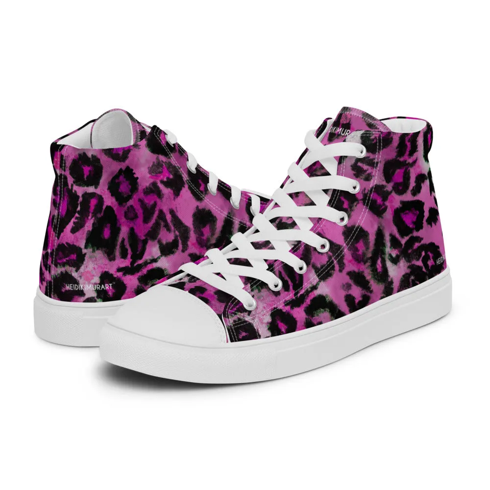 Pink Leopard Men's Sneakers, Animal Print High Top Canvas Stylish Fashion Tennis Shoes For Men Waterproof Boots For Snow