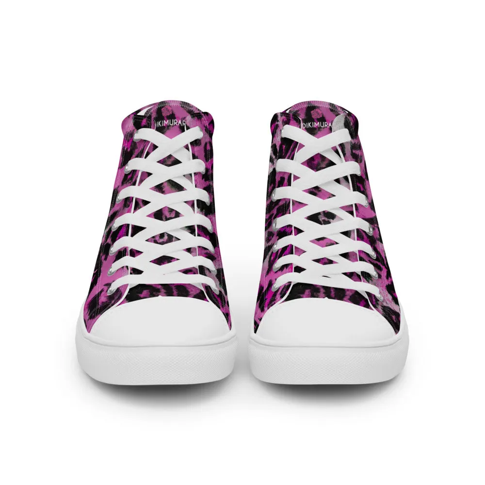 Tuff Boots Pink Leopard Men's Sneakers, Animal Print High Top Canvas Stylish Fashion Tennis Shoes For Men