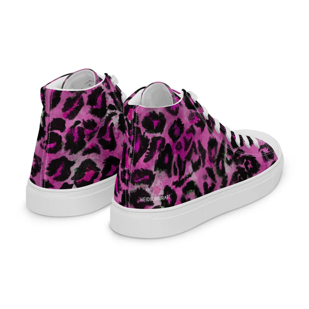 Pink Leopard Men's Sneakers, Animal Print High Top Canvas Stylish Fashion Tennis Shoes For Men Boots Ugg Women