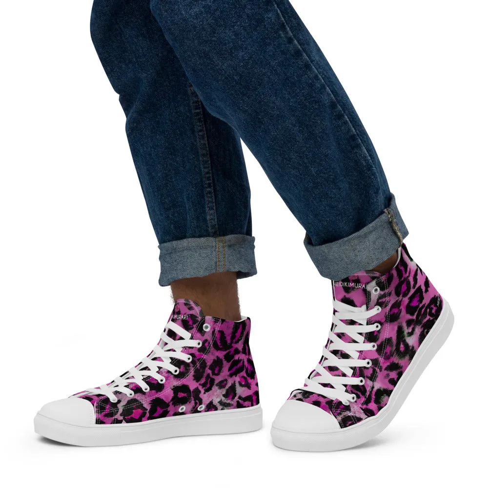 Pink Leopard Men's Sneakers, Animal Print High Top Canvas Stylish Fashion Tennis Shoes For Men Gator Skin Cowboy Boots