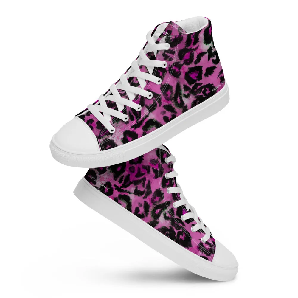 Herman Munster Boots Pink Leopard Men's Sneakers, Animal Print High Top Canvas Stylish Fashion Tennis Shoes For Men