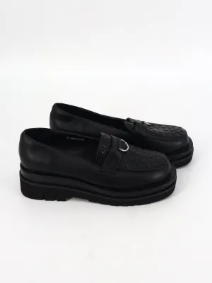 Men's Textured Leather Slip On Shoes,Black Athletic Shoes