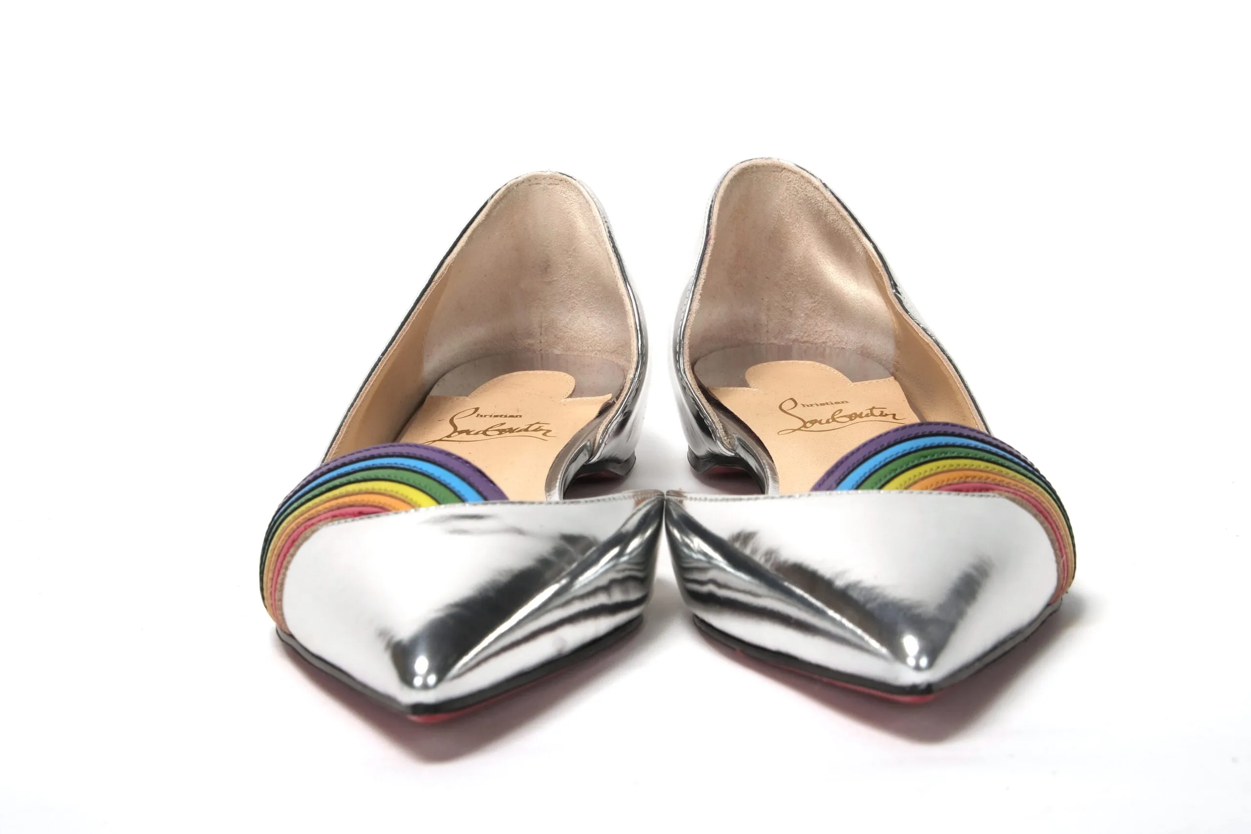 Christian Louboutin Silver Patentleather Flat Point Toe Shoe Satin Flat Shoes