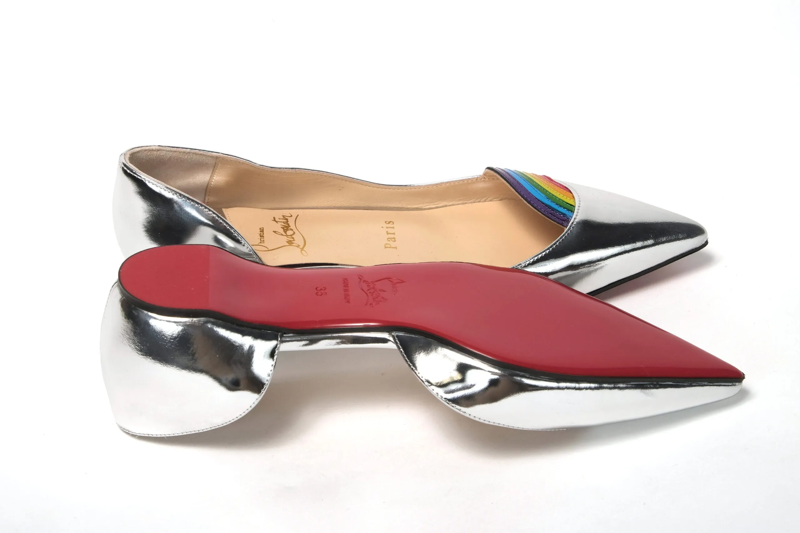 Christian Louboutin Silver Patentleather Flat Point Toe Shoe Size Tory Burch Flat Shoes