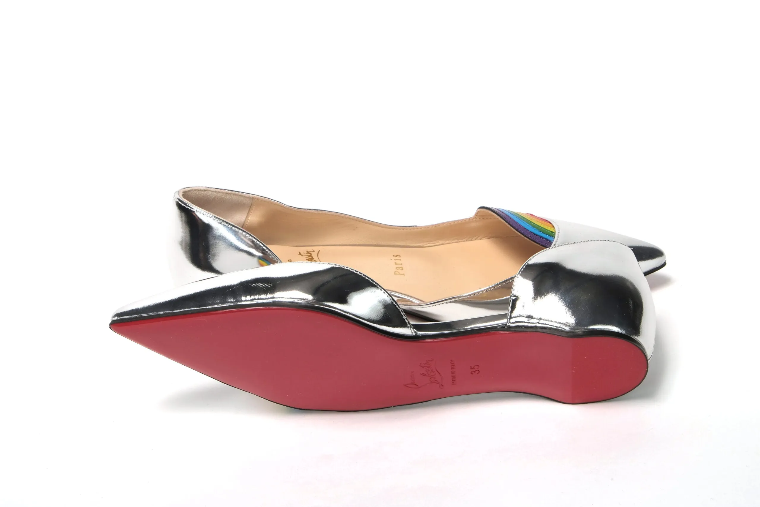 Christian Louboutin Silver Patentleather Flat Point Toe Shoe Formal Flat Shoes