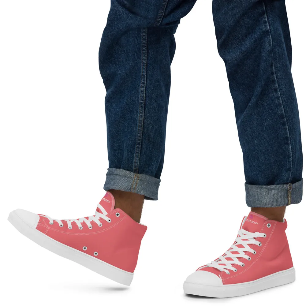 Pink Men's High Top Shoes, Solid Pastel Pink Color Mens High Top Canvas Sneaker Shoes (US Size: 5-13) Work Boots Sale