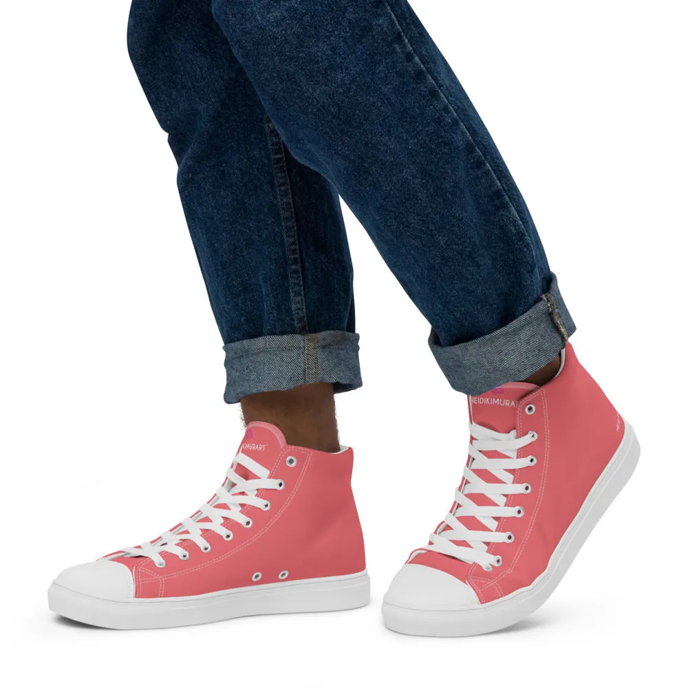 Thin Calf Boots Pink Men's High Top Shoes, Solid Pastel Pink Color Mens High Top Canvas Sneaker Shoes (US Size: 5-13)