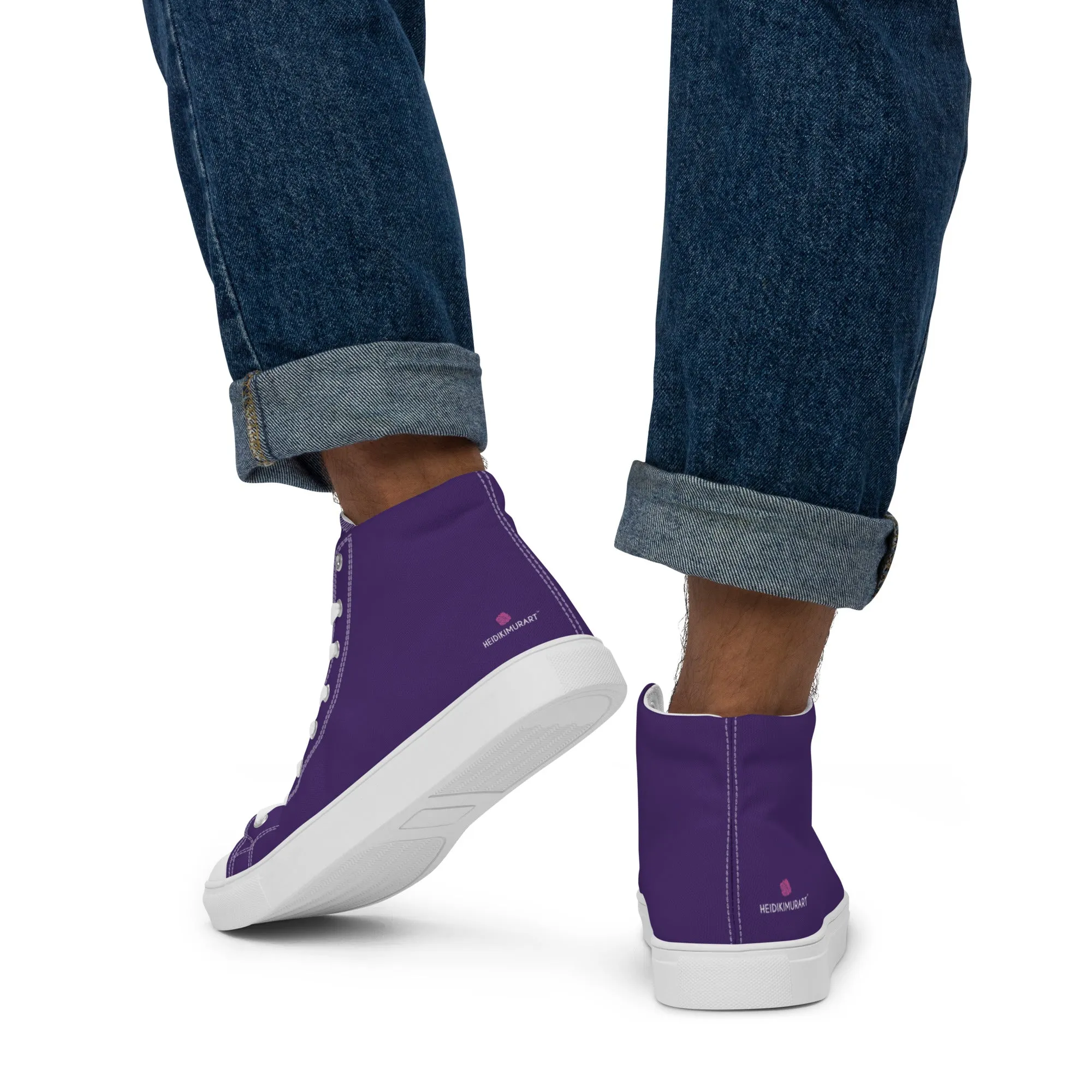 Tall Brown Boots Dark Purple Men's High Tops, Solid Color Mens high top canvas shoes