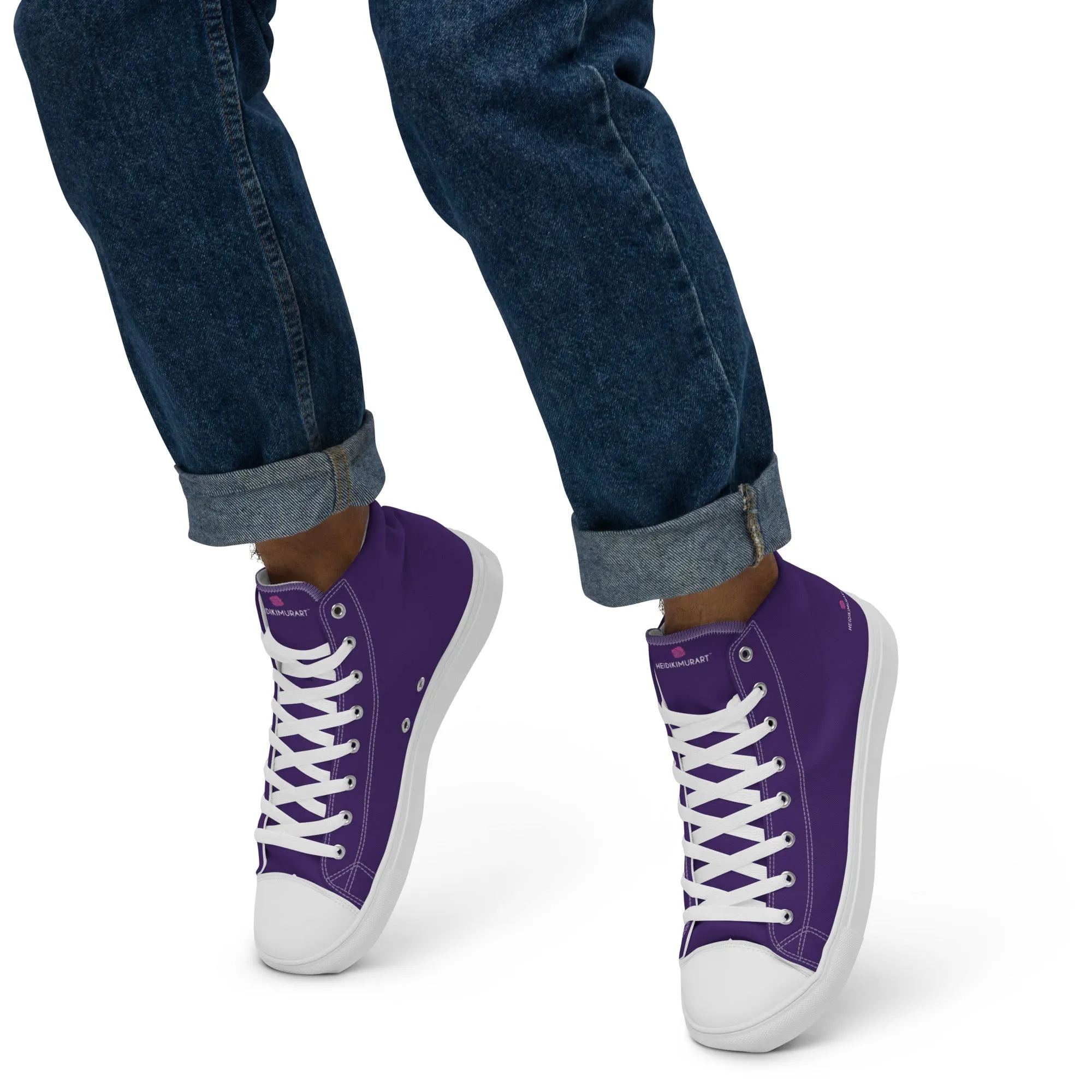 Dark Purple Men's High Tops, Solid Color Mens high top canvas shoes Corcoran Jump Boots