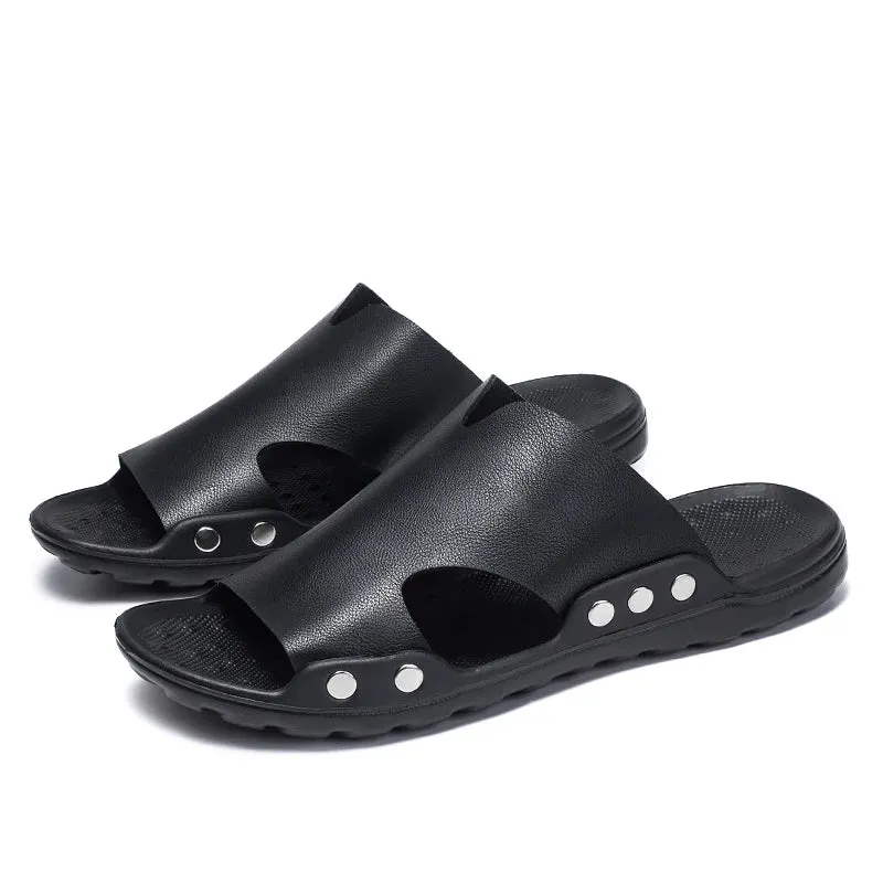 Nice Sandals MAEDEF Men Beach Sandals Lightweight Comfortable Man Shoes Slides Big Size Slipper for Men Soft Breathable Summer Black Slippers