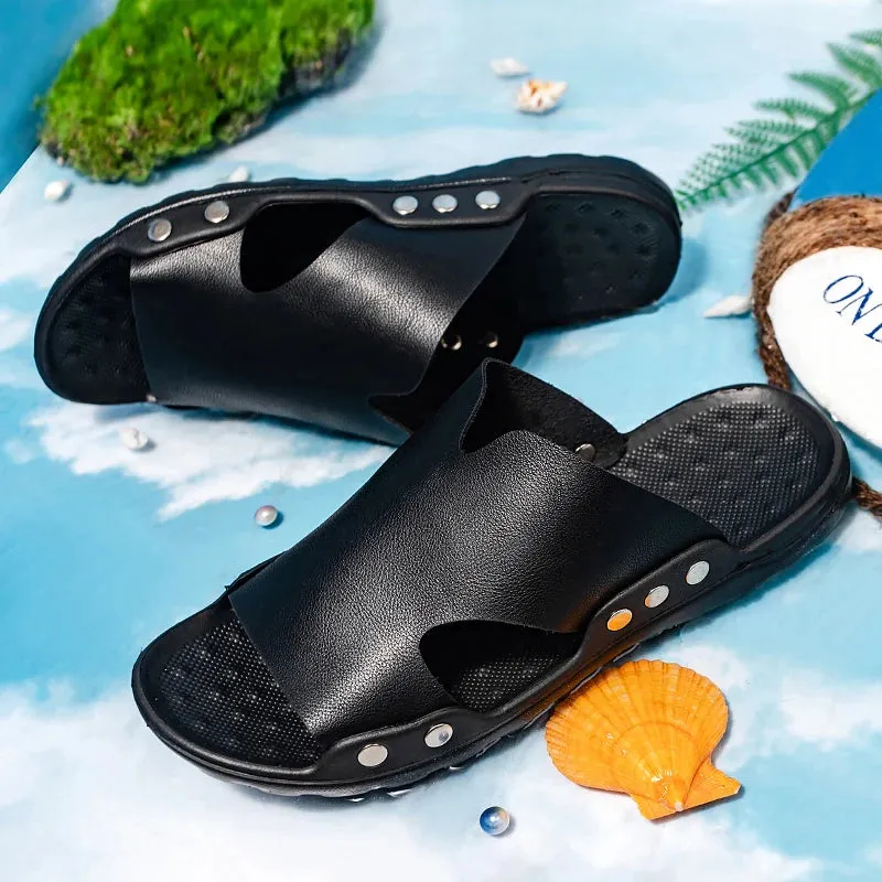 Resorts Barbados MAEDEF Men Beach Sandals Lightweight Comfortable Man Shoes Slides Big Size Slipper for Men Soft Breathable Summer Black Slippers