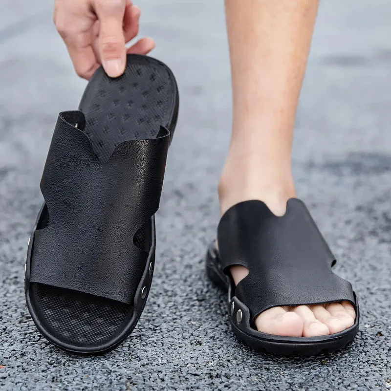 MAEDEF Men Beach Sandals Lightweight Comfortable Man Shoes Slides Big Size Slipper for Men Soft Breathable Summer Black Slippers Sandals Cayman Islands