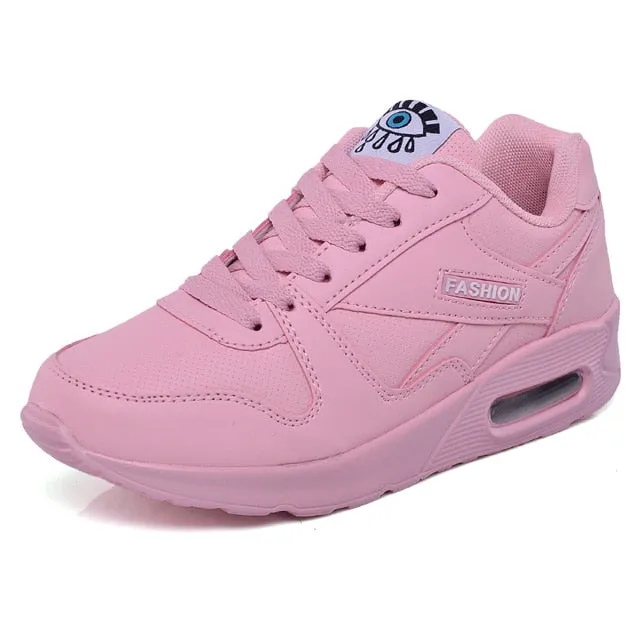 Women Sneakers Breathable Outdoor Walking Shoes Woman Mesh Casual Shoes Pink Lace-Up Ladies Shoes 2019 Fashion Female Sneakers Cross Country Flat Shoes