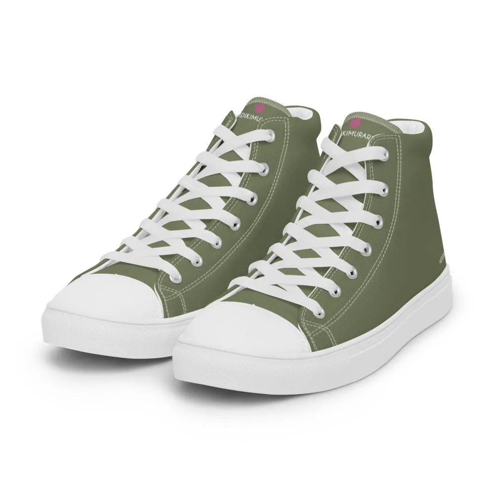 Matcha Green Men's Sneakers, Modern Minimalist Best Solid Color Canvas High Top Shoes For Men Fur Lined Boots