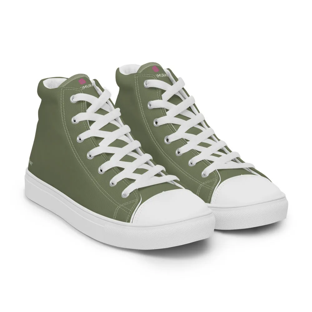Cowboy Boots Gator Matcha Green Men's Sneakers, Modern Minimalist Best Solid Color Canvas High Top Shoes For Men