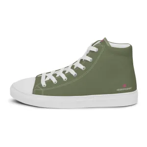 Matcha Green Men's Sneakers, Modern Minimalist Best Solid Color Canvas High Top Shoes For Men Heel Lock Lacing Boots