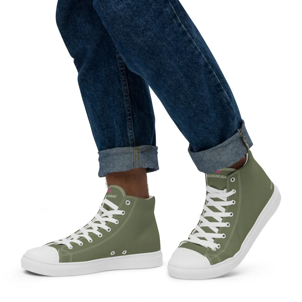 Country Western Boots Matcha Green Men's Sneakers, Modern Minimalist Best Solid Color Canvas High Top Shoes For Men