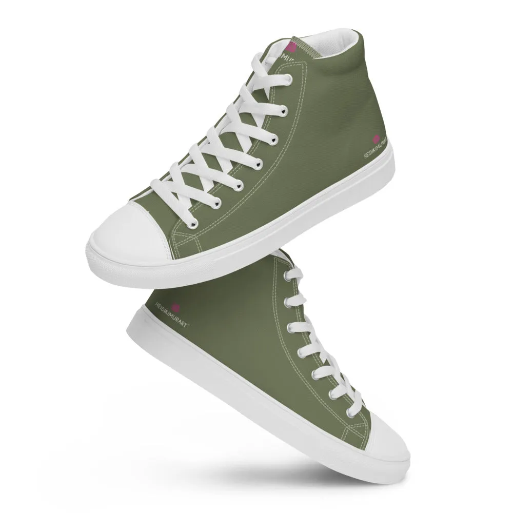 Minimalist Hiking Boots Matcha Green Men's Sneakers, Modern Minimalist Best Solid Color Canvas High Top Shoes For Men