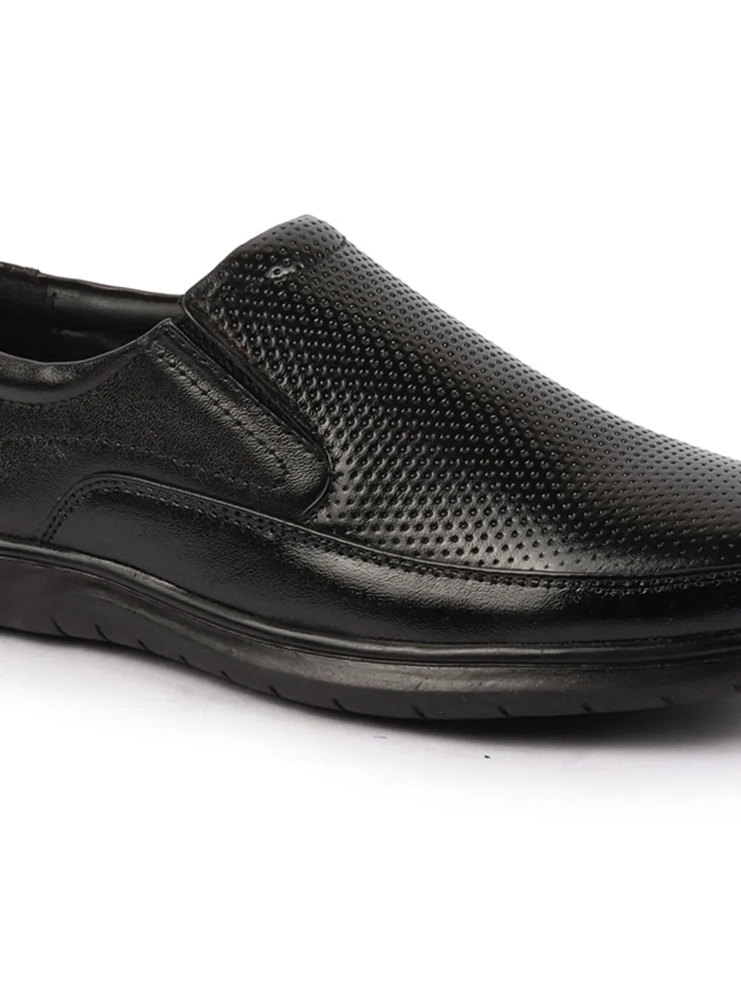 Under Armour Running Shoes Men Black Genuine Leather Textured Formal Slip On Flat Heel Shoes For Office|Work|Broad Feet Formal Shoes