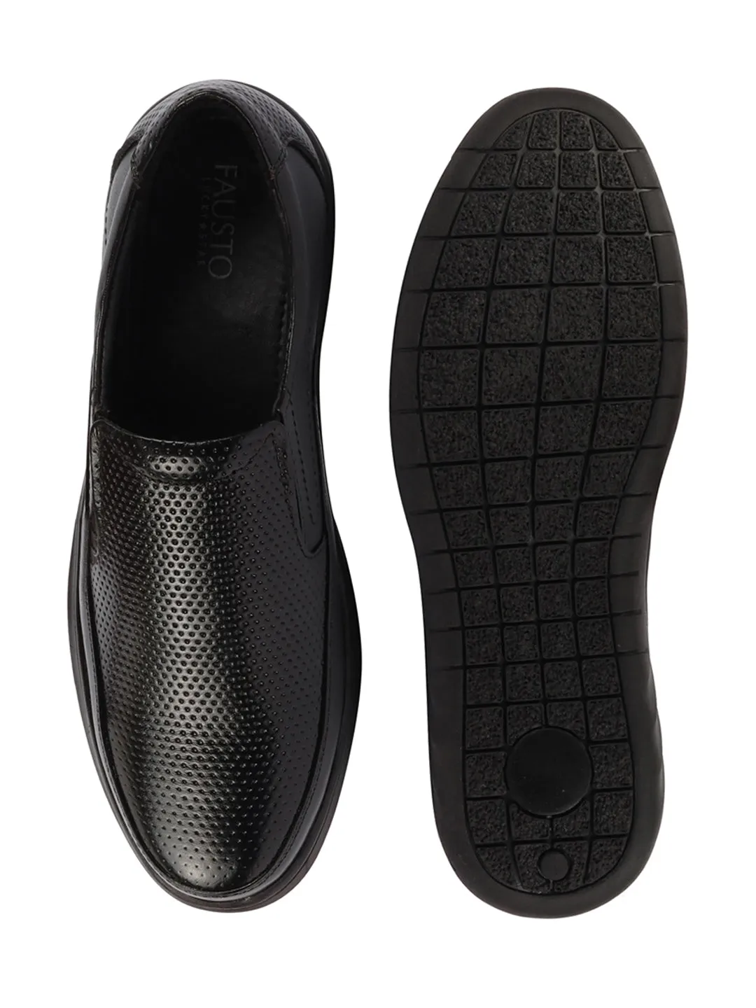 Best Cross Country Shoes For Flat Feet Men Black Genuine Leather Textured Formal Slip On Flat Heel Shoes For Office|Work|Broad Feet Formal Shoes