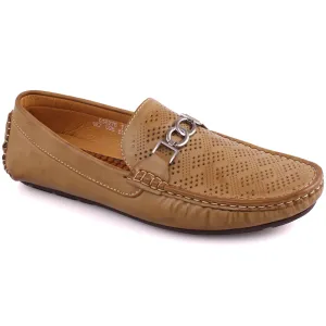 Suede Shoes Flats Men JUAN Perforated Design Stitched Detail Buckle Moccasin Shoes