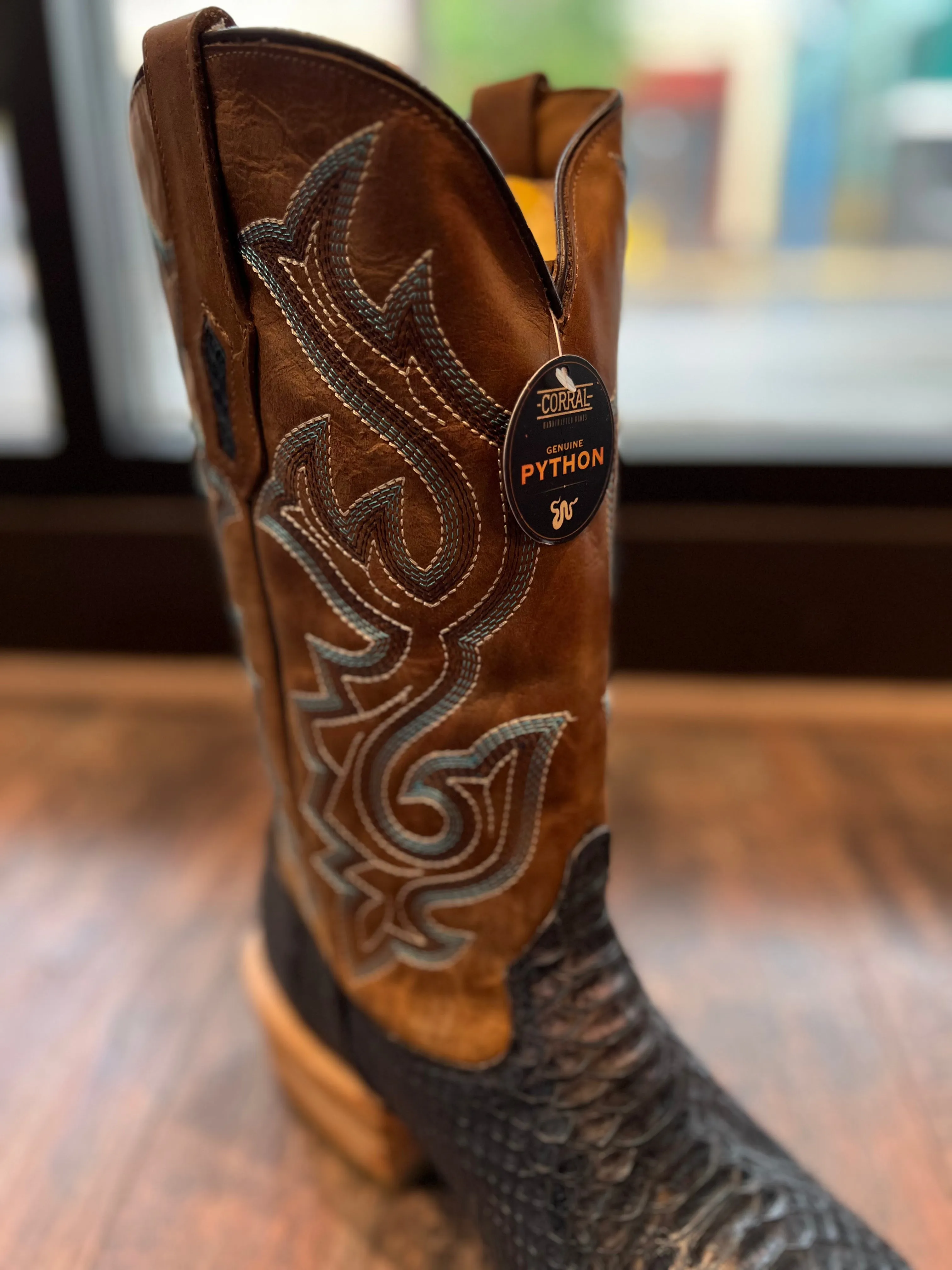 Mens Blue-Brown Python Boot Summer Fashion Boots