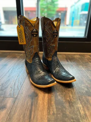 Leather Long Boots Mens Blue-Brown Python Boot