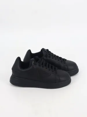 Men's Brand Logo Embroidered Leather Sneakers,Black Casual Shoes Uae