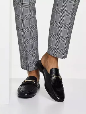 Men's Crocodile Pattern All Over Flat Slippers,Black Shoes Business