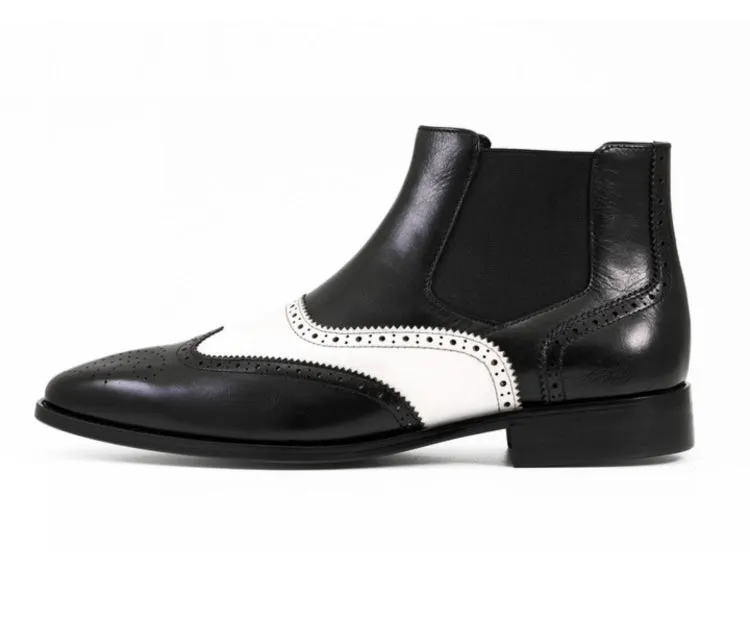 Men's Dress Boots-AG2632 Black & White Non Heeled Boots