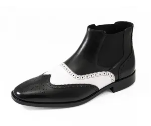 Men's Dress Boots-AG2632 Black & White Best Chelsea Boots London