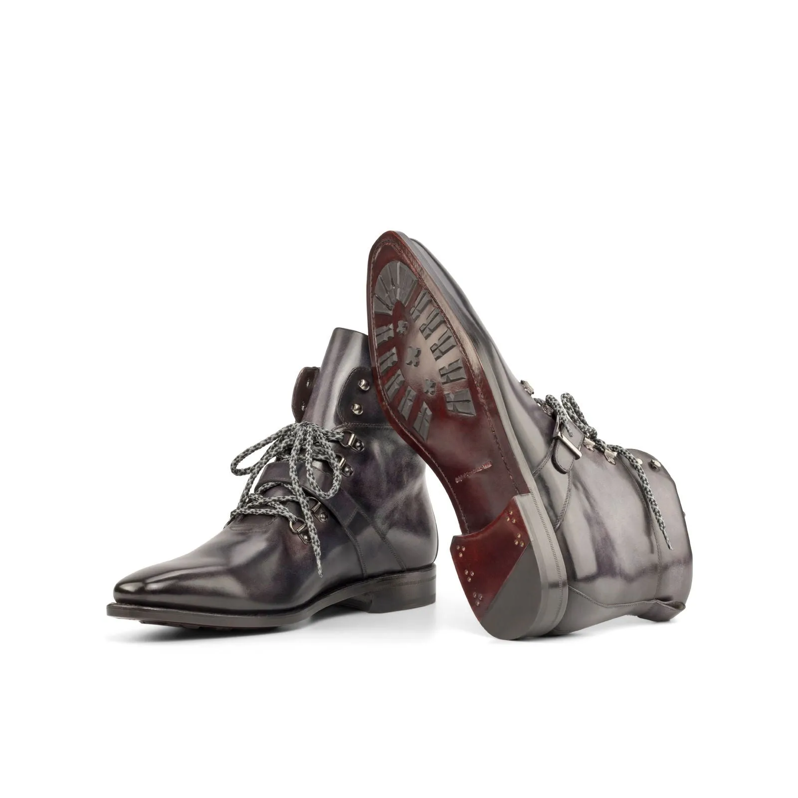 Budget Friendly Hiking Shoes Men's Hiking Boots Patina Leather Goodyear Welt Wide Plus Size Violet 4985