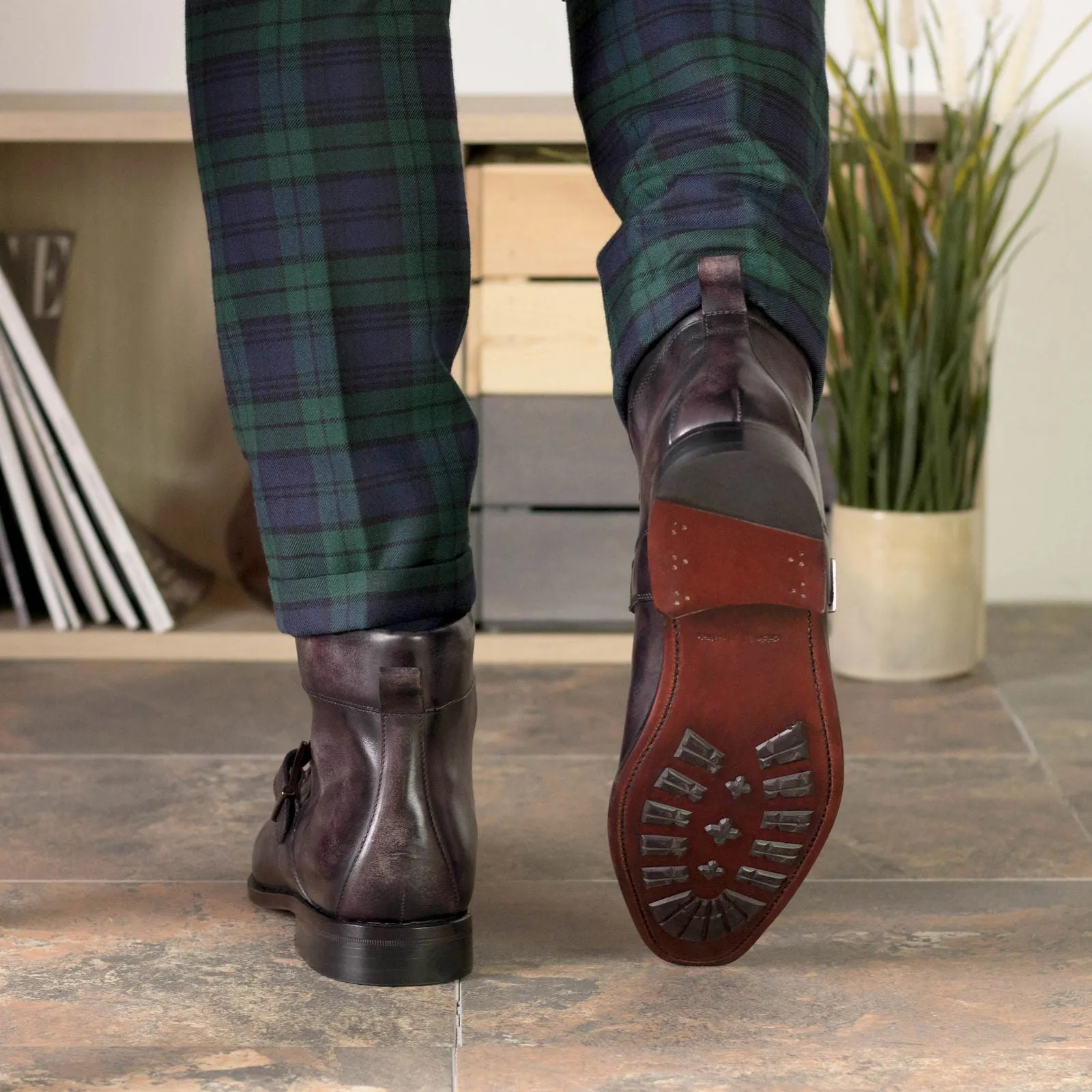 Men's Hiking Boots Patina Leather Goodyear Welt Wide Plus Size Violet 5517 Boots Hiking Shoes