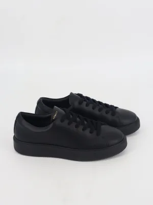 Men's Plain Leather Sneakers,Black Casual Shoes Low Top