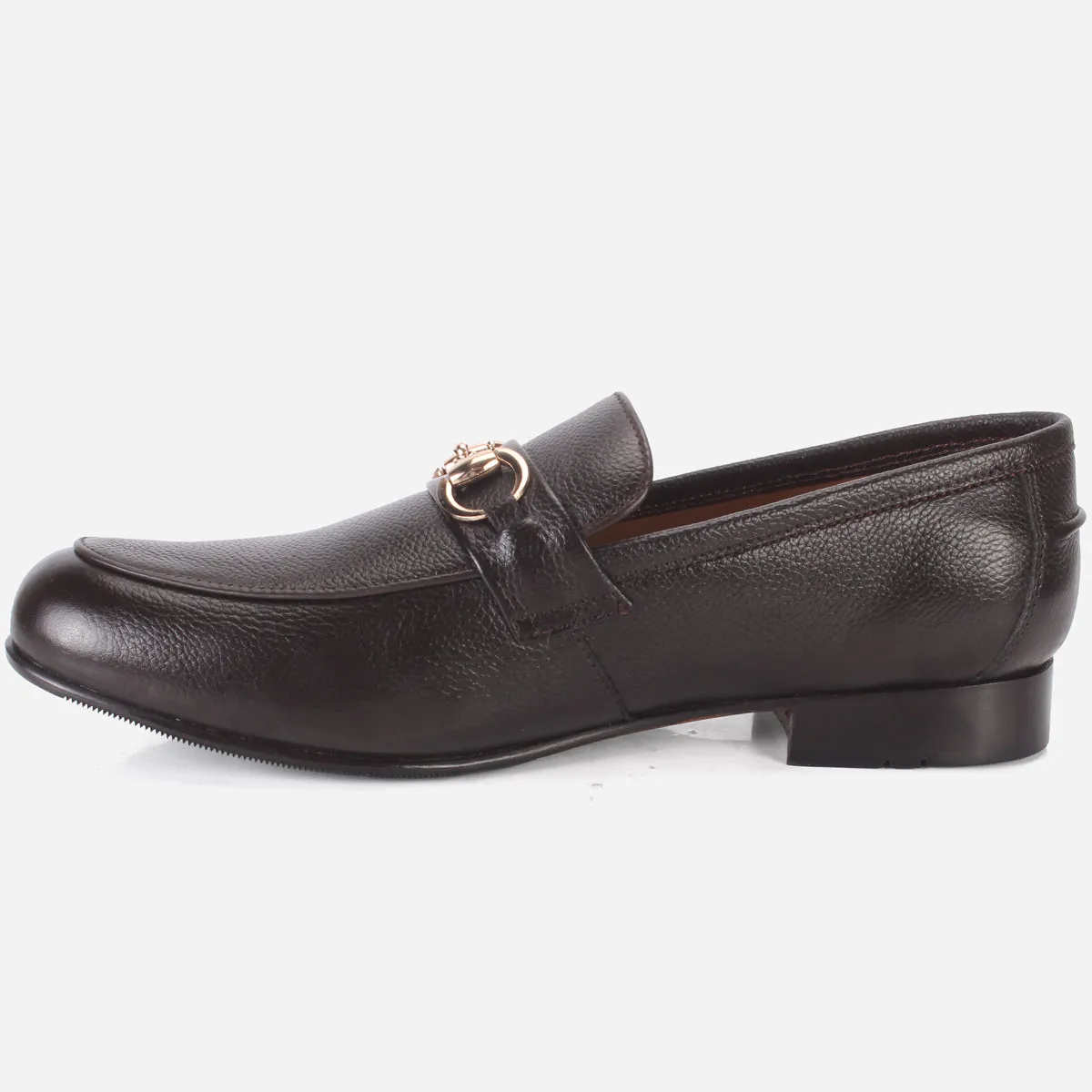 Mens "BRETT" Leather Comfy Office Shoes Flat Shoes With Gold Chain