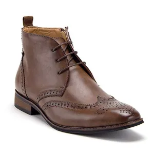 Men's VW314 Classic Ankle High Lace Up & Zipped Wing Tip Dress Boots Wide Toe Hiking Boots