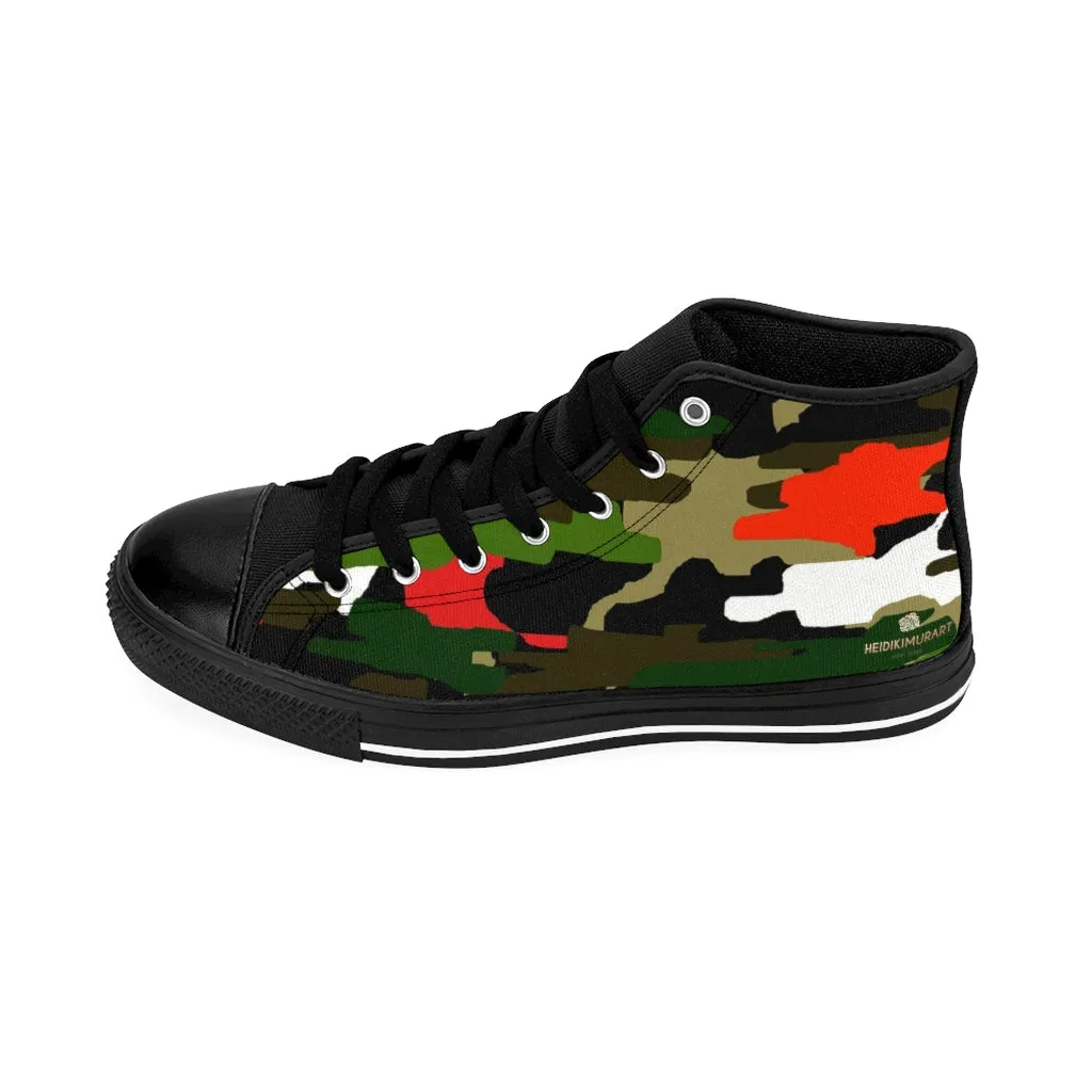 Green Camo Men's High-top Sneakers, Red Camouflage Print Men's Designer Tennis Running Shoes Waterproof Chelsea Boots