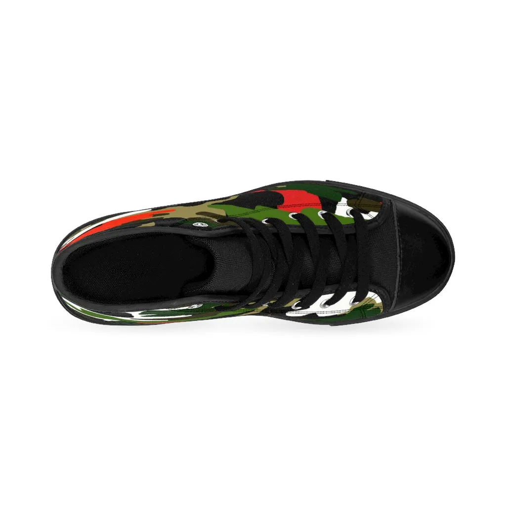 Ostrich Boots Cowboy Green Camo Men's High-top Sneakers, Red Camouflage Print Men's Designer Tennis Running Shoes