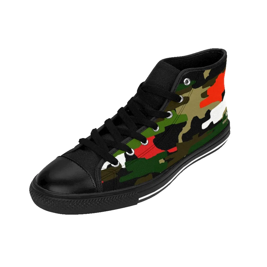 Green Boots Mt Everest Green Camo Men's High-top Sneakers, Red Camouflage Print Men's Designer Tennis Running Shoes