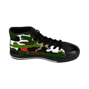 Green Camo Men's High-top Sneakers, Red Camouflage Print Men's Designer Tennis Running Shoes Barefoot Chelsea Boots