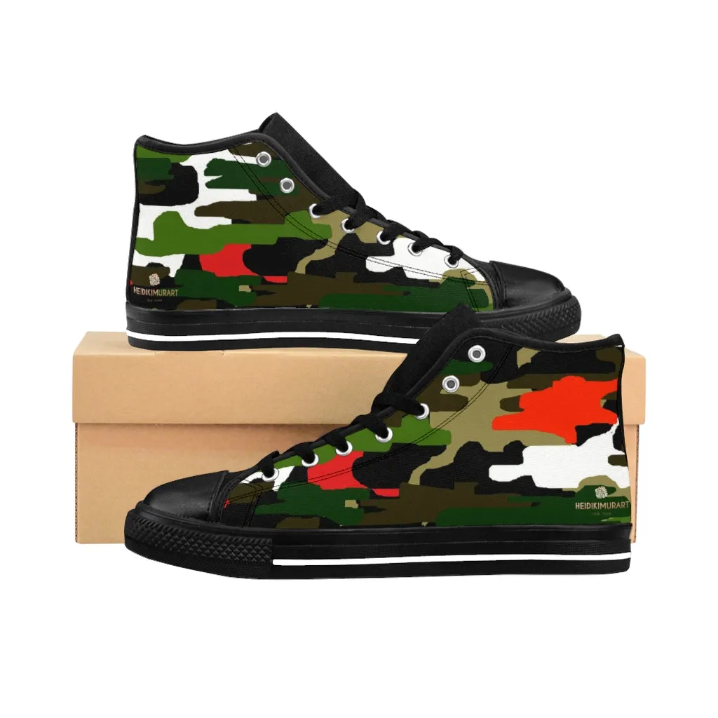 Black Chelsea Boots Green Camo Men's High-top Sneakers, Red Camouflage Print Men's Designer Tennis Running Shoes