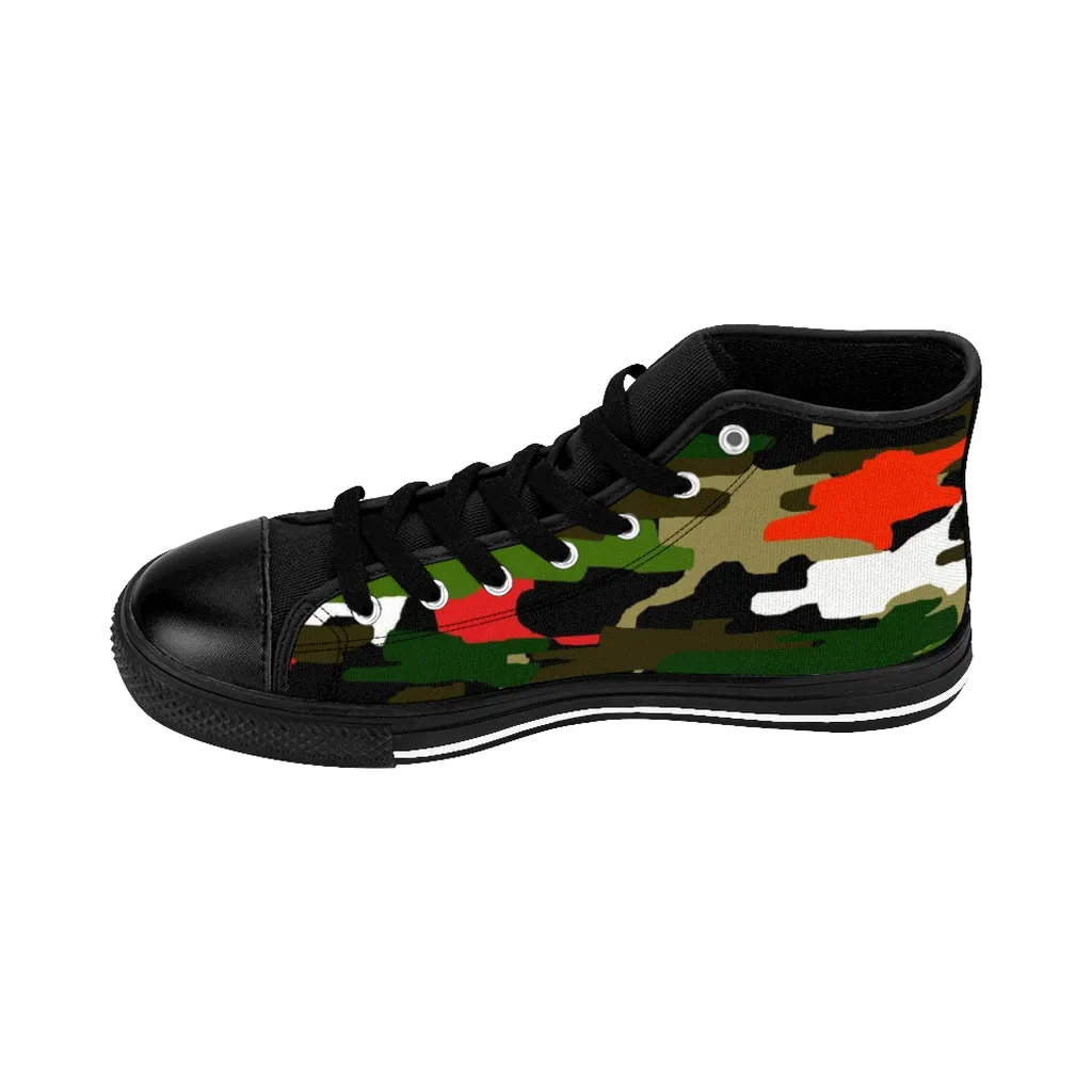 Puncture Resistant Work Boots Green Camo Men's High-top Sneakers, Red Camouflage Print Men's Designer Tennis Running Shoes