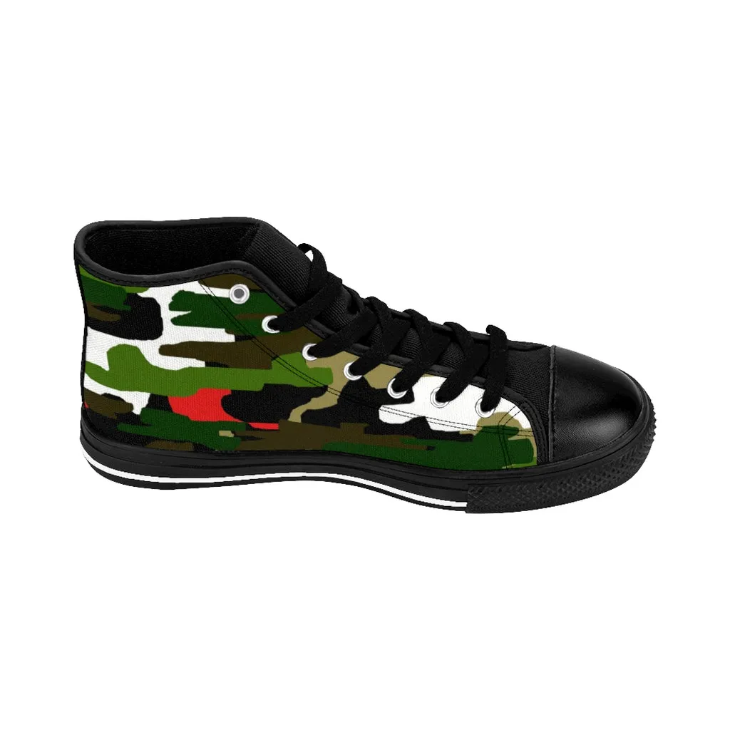 Ankle Cowgirl Boots Green Camo Men's High-top Sneakers, Red Camouflage Print Men's Designer Tennis Running Shoes