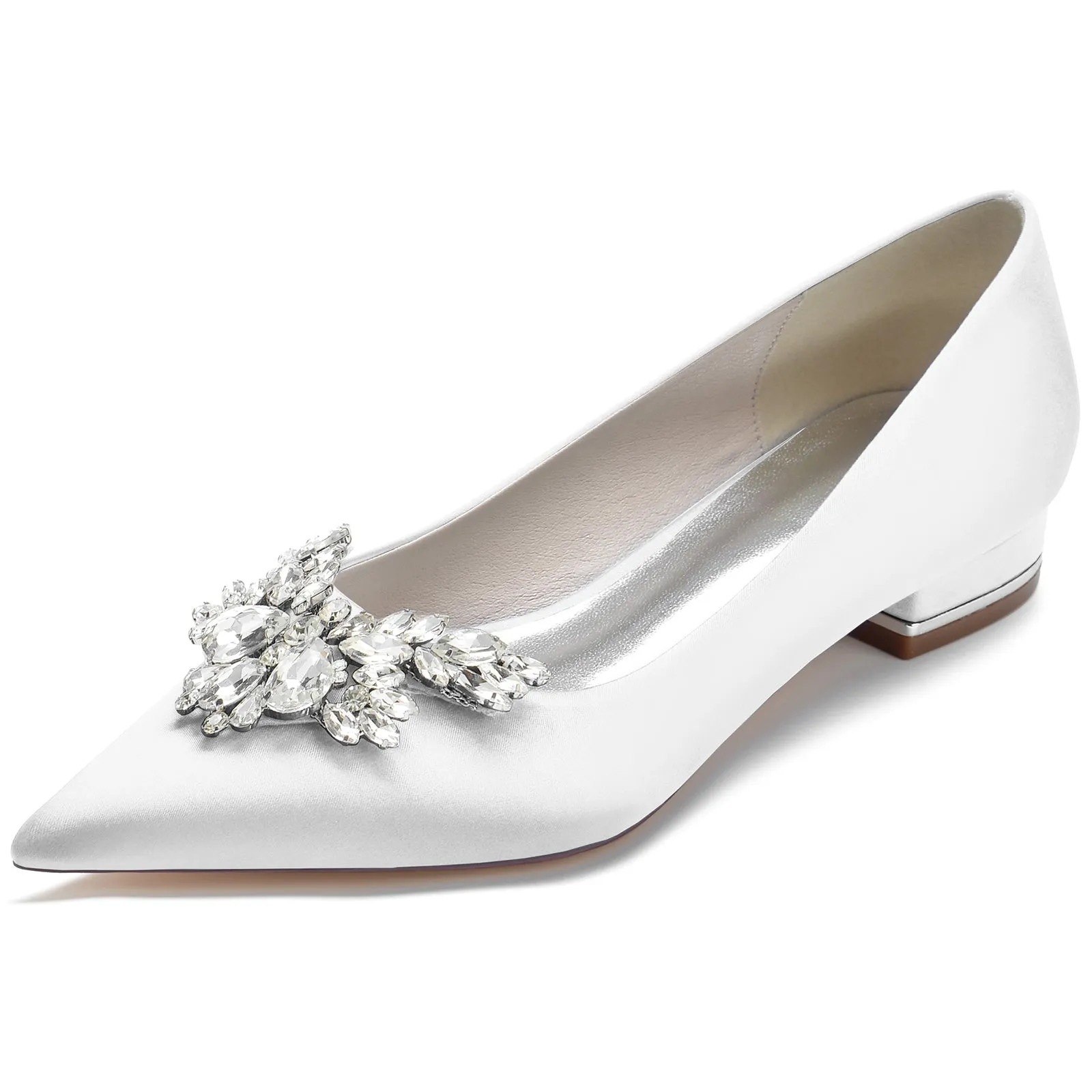 Cliffs Shoes Flats Women's Silk Satin With Rhinestone Closed Toe Flat Heel Party Shoes