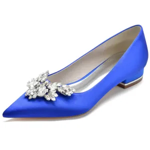 Shoes For Flat Feet Pronation Women's Silk Satin With Rhinestone Closed Toe Flat Heel Party Shoes