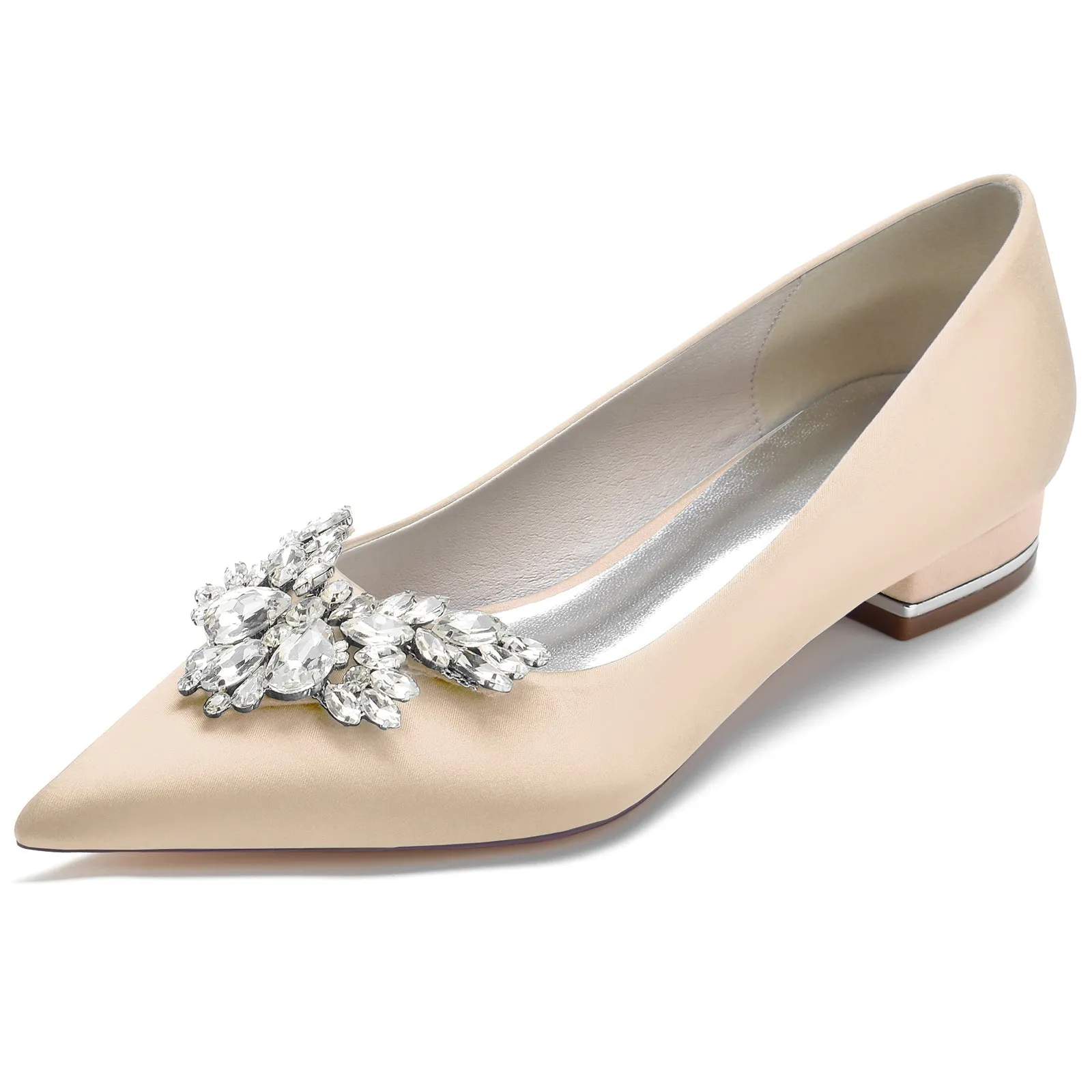 Women's Silk Satin With Rhinestone Closed Toe Flat Heel Party Shoes Flat Rate Shoe Box Price